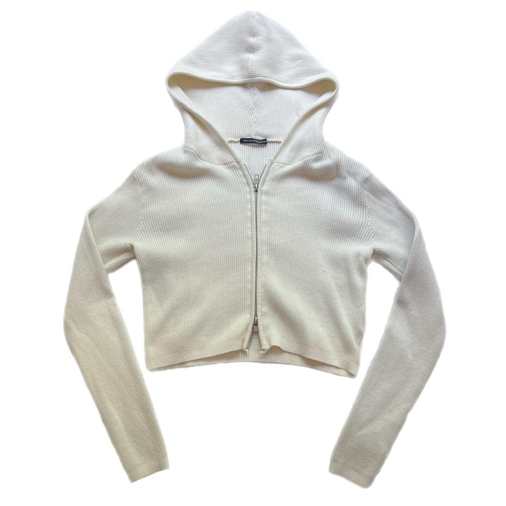 Cream Hooded Zip-Up Sweater